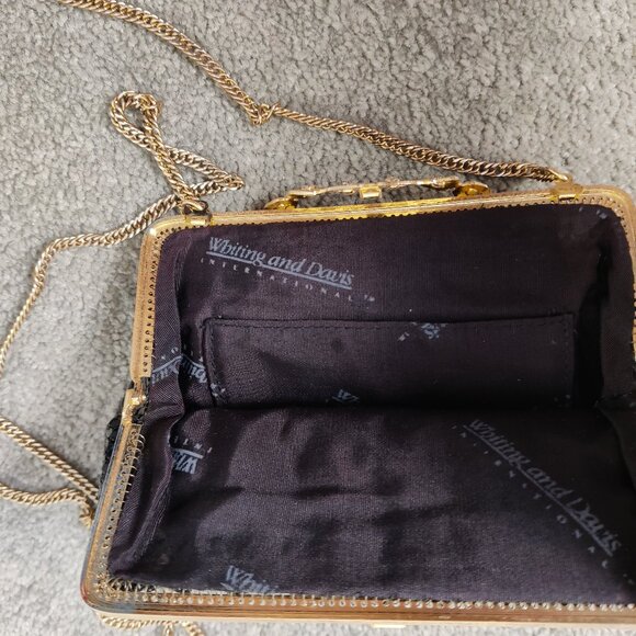 Whiting & Davis Women's Vintage Clutch Black Gold Sparkling Purse Evening Party - Picture 3 of 5